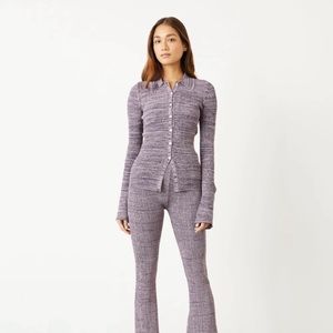 NWT Le Ore Rimini Knit Ribbed button Cardigan top flare leg pants two piece SET